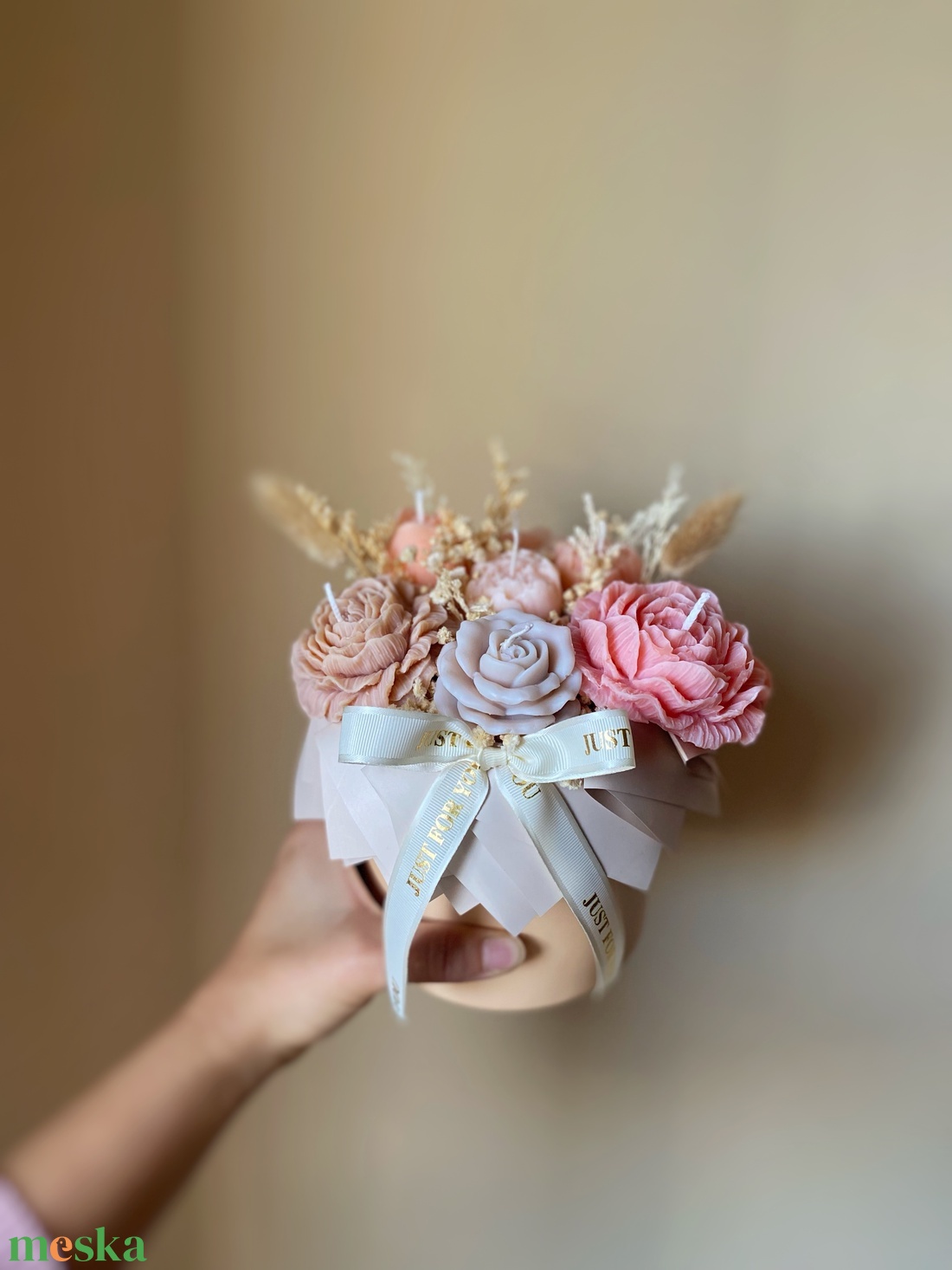 Gyertya virágbox (szójagyertyából) - kézműves ajándék bármilyen alkalomra - otthon & életmód - gyertya, illat, aroma - gyertya - Meska.hu