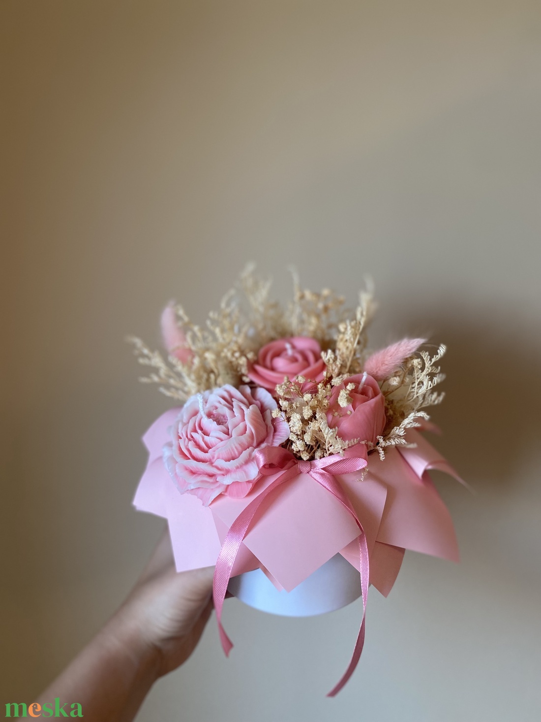 Gyertya virágbox (szójagyertyából) - kézműves ajándék bármilyen alkalomra - otthon & életmód - gyertya, illat, aroma - gyertya - Meska.hu