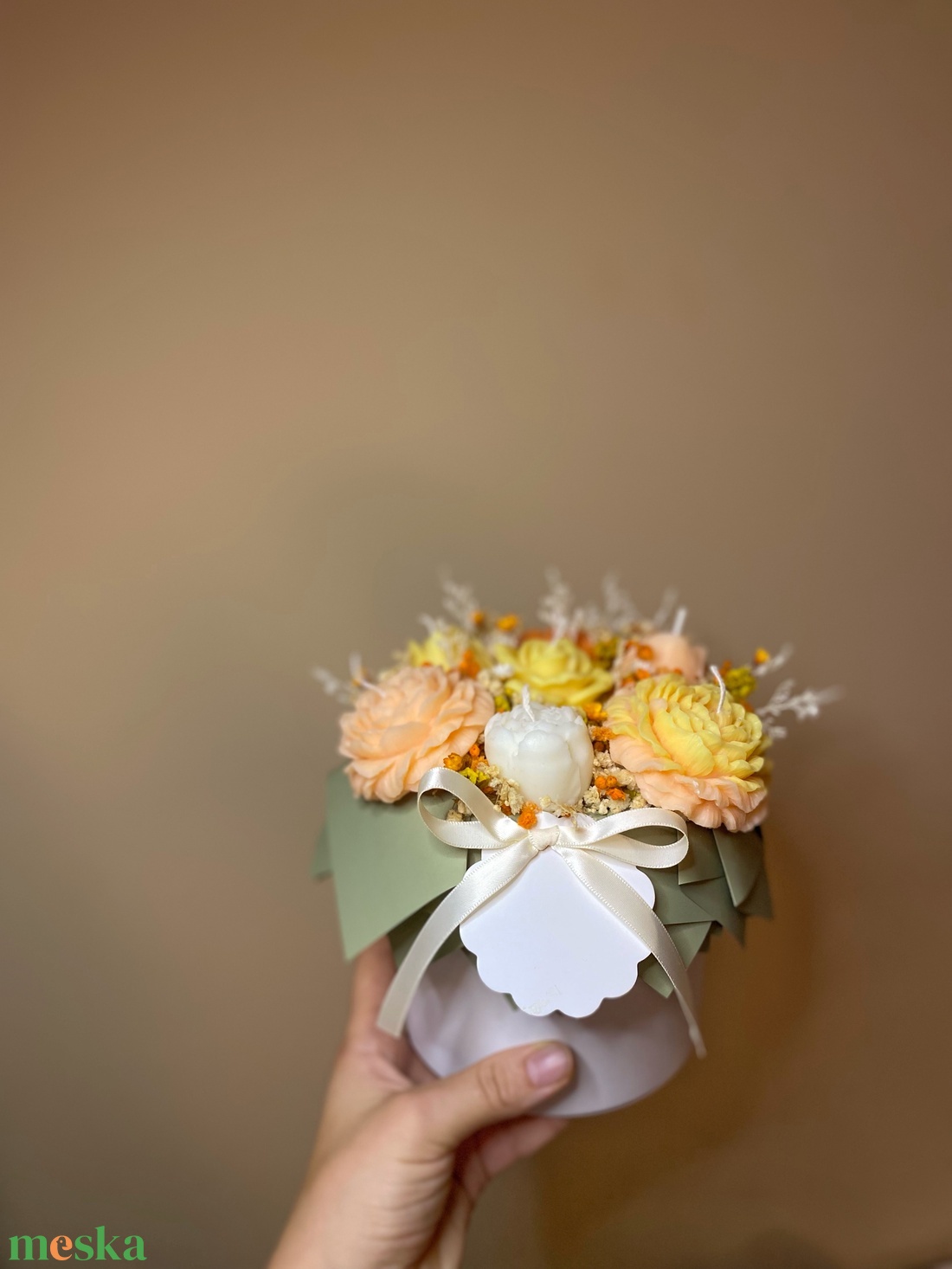 Gyertya virágbox (szójagyertyából) - kézműves ajándék bármilyen alkalomra - otthon & életmód - gyertya, illat, aroma - gyertya - Meska.hu