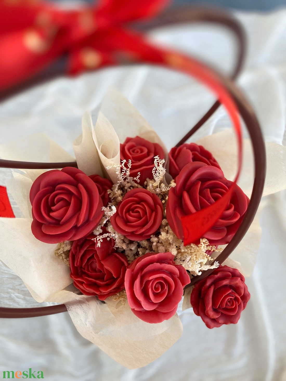 Rózsa Illatviasz virágbox táskába (szójagyertyából) - Valentin-napi, évfordulós ajándék - otthon & életmód - gyertya, illat, aroma - gyertya - Meska.hu