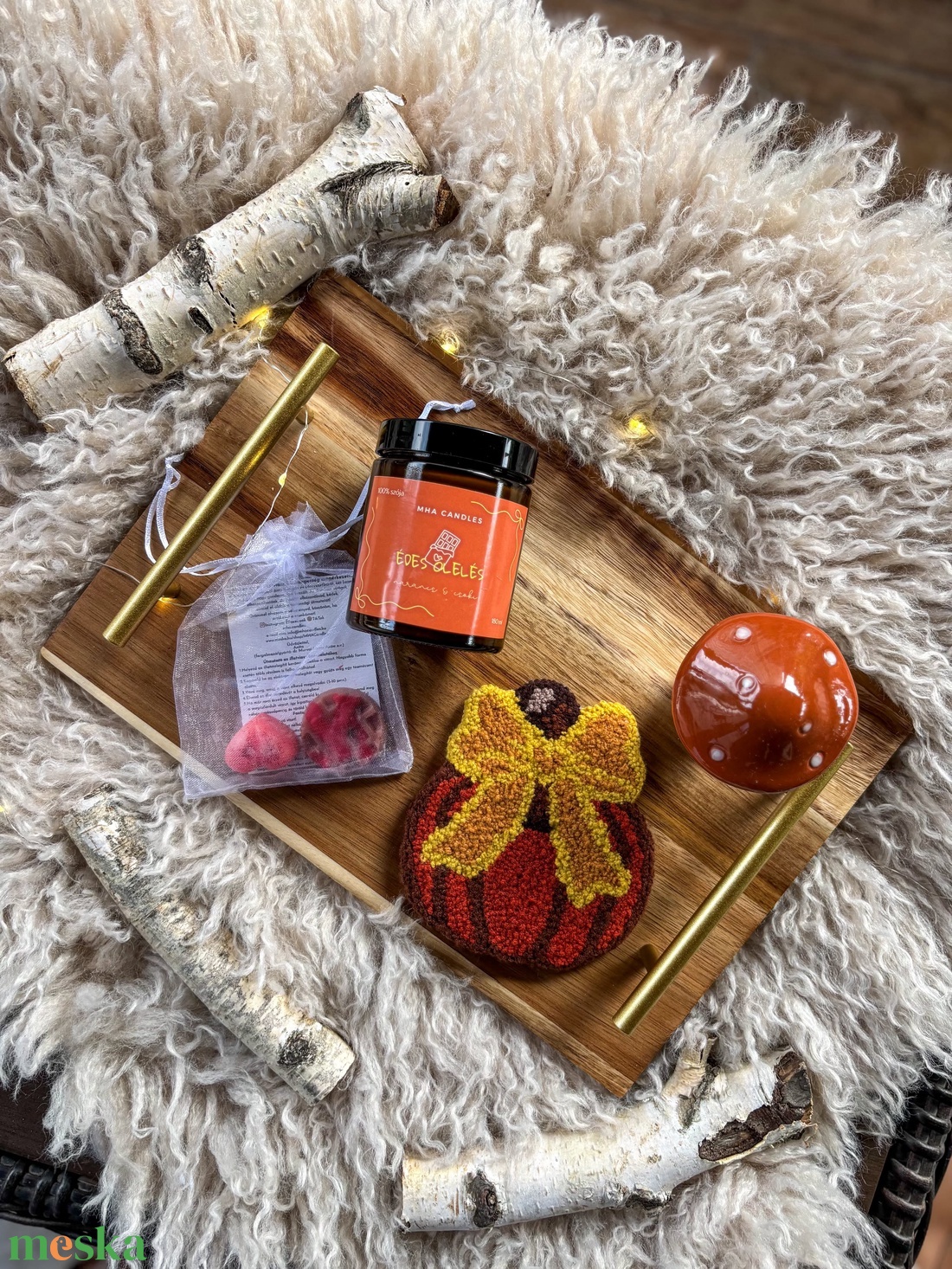 Ajándékcsomag-gyertyaalátét-gyertya box (csokis-narancs, masnis tök) - otthon & életmód - gyertya, illat, aroma - gyertya - Meska.hu
