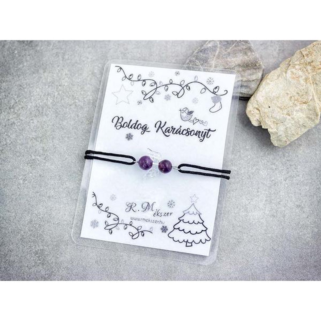 Boldog Karácsonyt ametiszt angyal karkötő - ékszer - karkötő - gyöngyös karkötő - Meska.hu