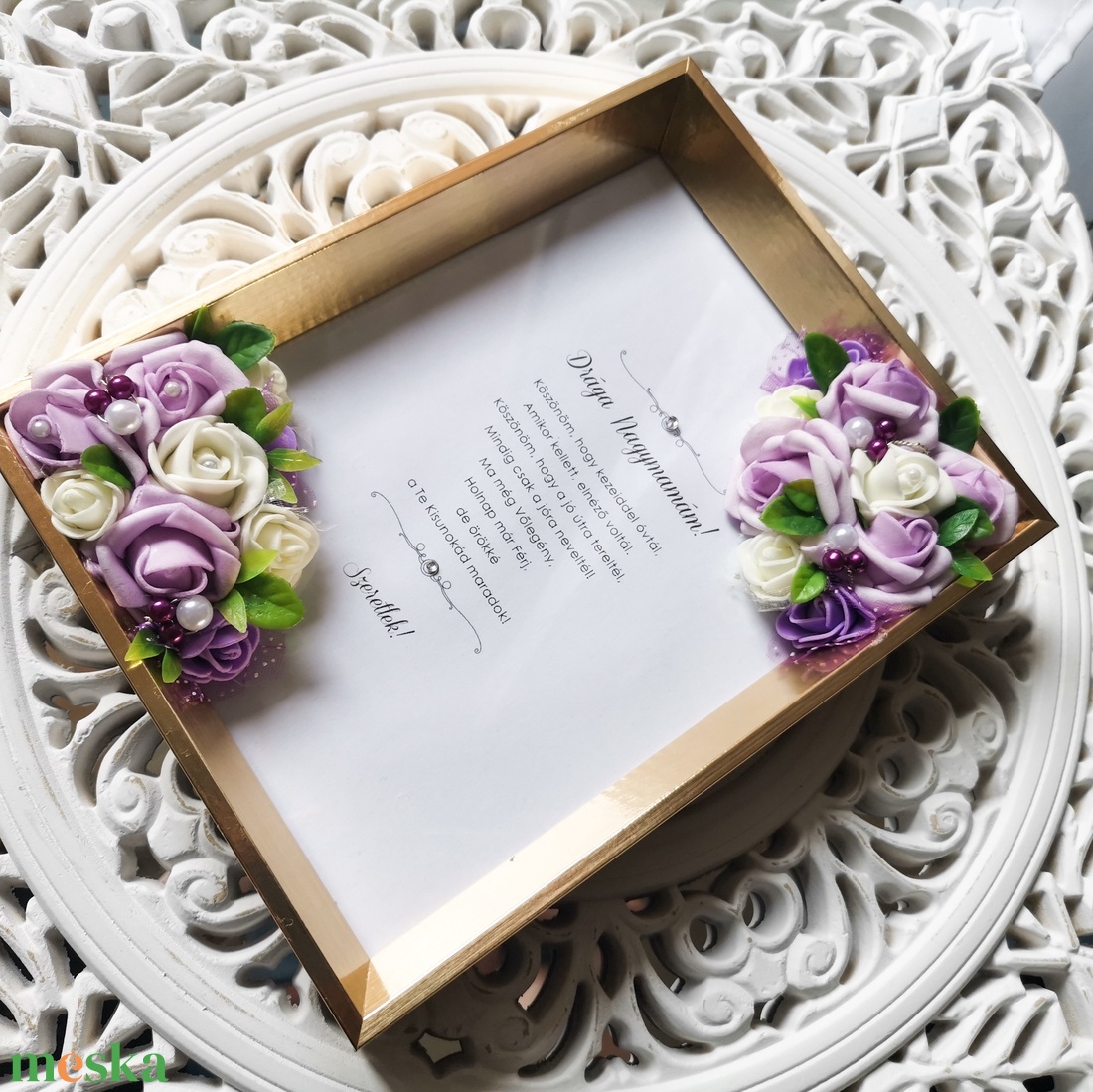 Virágos szülőköszöntő arany képkeret SZETT - esküvő - emlék & ajándék - szülőköszöntő ajándék - Meska.hu