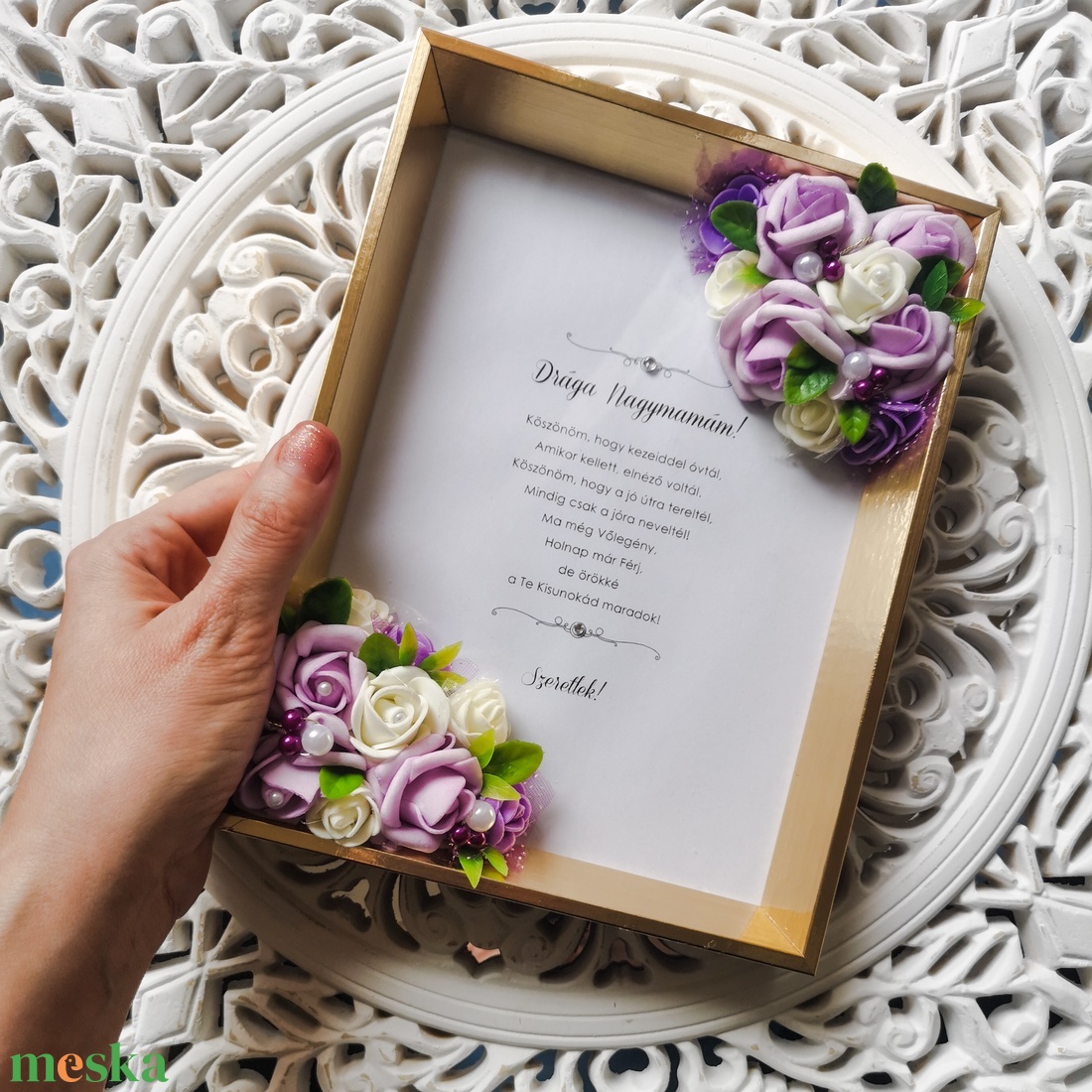 Virágos szülőköszöntő arany képkeret SZETT - esküvő - emlék & ajándék - szülőköszöntő ajándék - Meska.hu