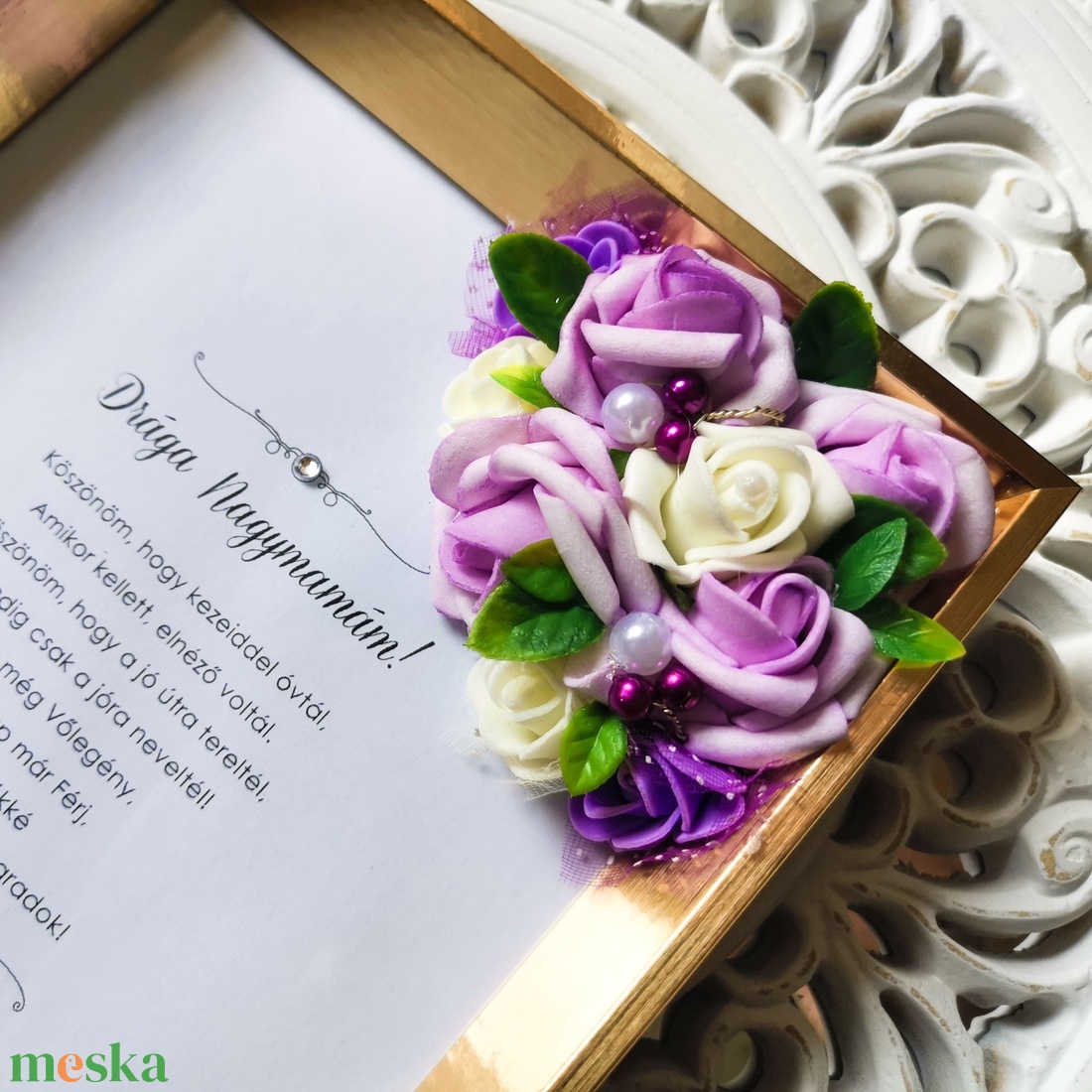 Virágos szülőköszöntő arany képkeret SZETT - esküvő - emlék & ajándék - szülőköszöntő ajándék - Meska.hu