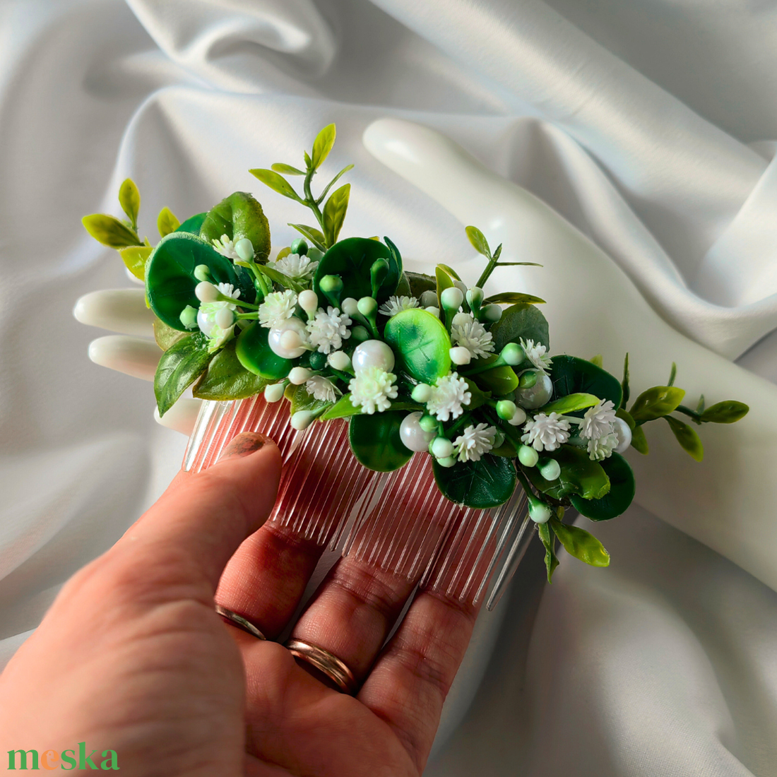 Greenery stílusú esküvői hajdísz - esküvő - hajdísz - kontydísz & hajdísz - Meska.hu