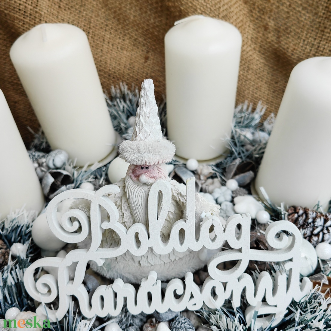 Fehér-ezüst adventi asztali dísz - esküvő - dekoráció - asztaldísz - Meska.hu Fehér-ezüst adventi asztali dísz - esküvő - dekoráció - asztaldísz - Meska.hu