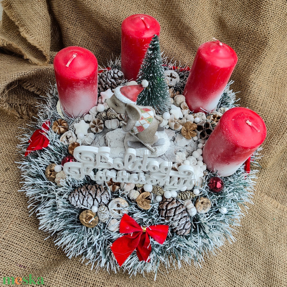 Egérkés adventi asztali dísz - esküvő - dekoráció - asztaldísz - Meska.hu