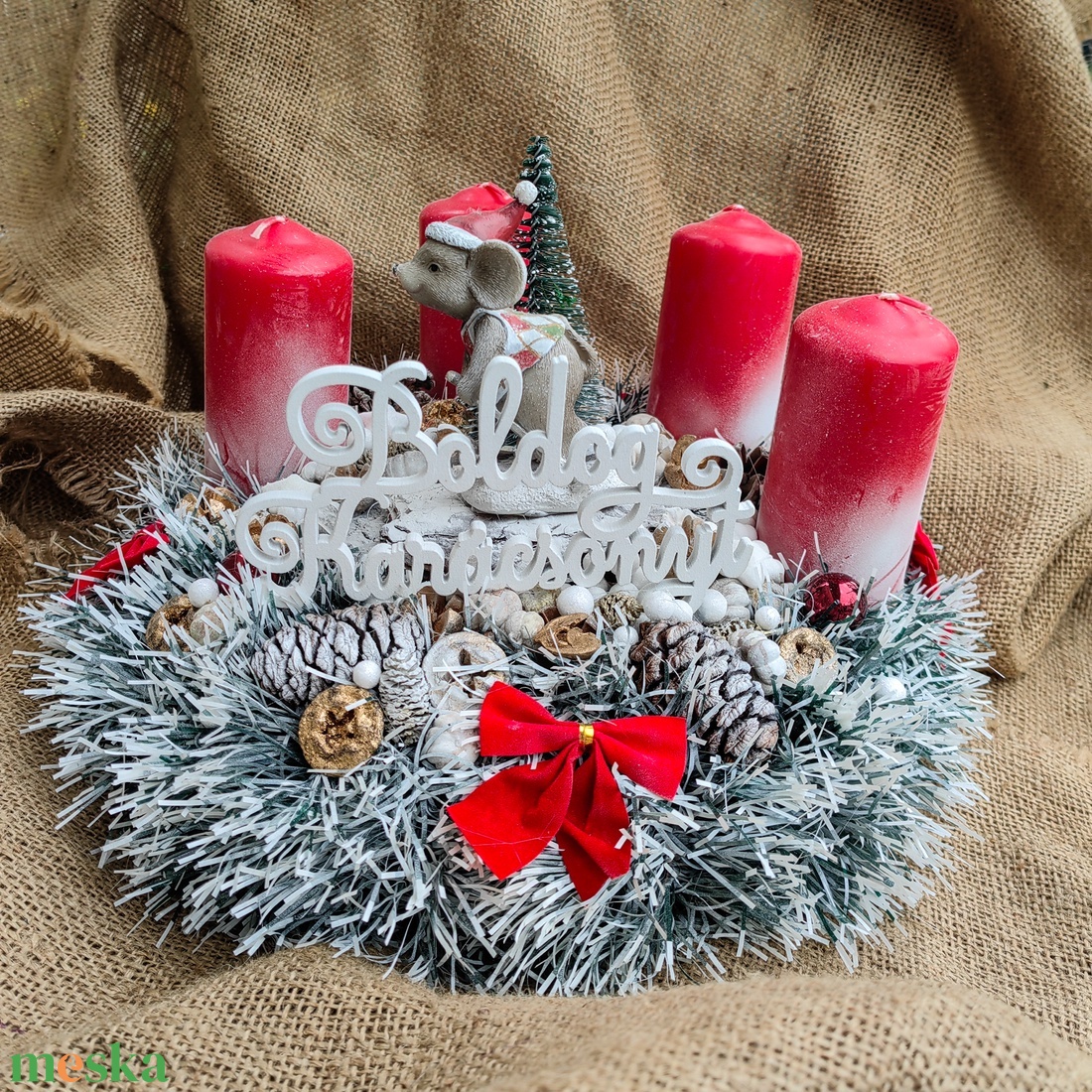 Egérkés adventi asztali dísz - esküvő - dekoráció - asztaldísz - Meska.hu