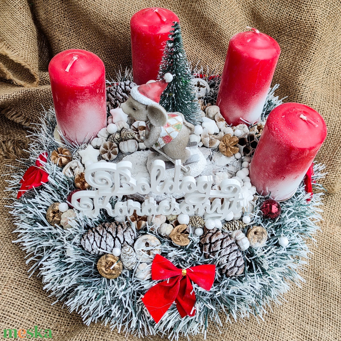 Egérkés adventi asztali dísz - esküvő - dekoráció - asztaldísz - Meska.hu