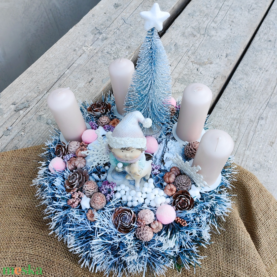 Rózsaszín-fehér adventi asztali dísz - esküvő - dekoráció - asztaldísz - Meska.hu Rózsaszín-fehér adventi asztali dísz - esküvő - dekoráció - asztaldísz - Meska.hu