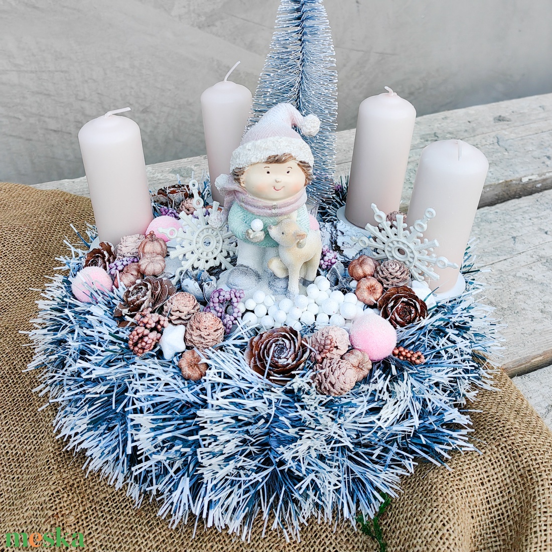 Rózsaszín-fehér adventi asztali dísz - esküvő - dekoráció - asztaldísz - Meska.hu Rózsaszín-fehér adventi asztali dísz - esküvő - dekoráció - asztaldísz - Meska.hu