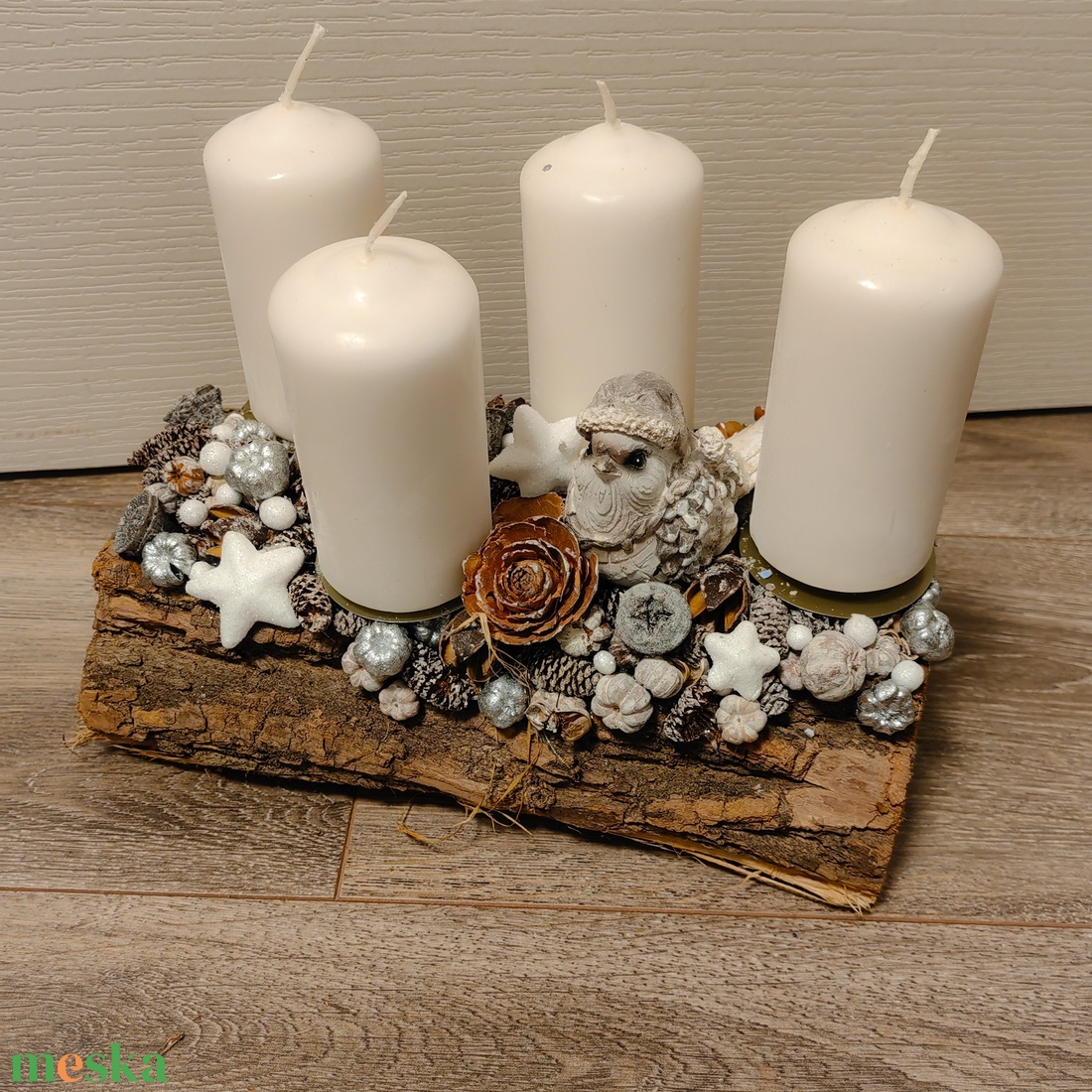 Fahasábra ültetett adventi koszorú - karácsony - adventi díszek - adventi asztaldísz - Meska.hu