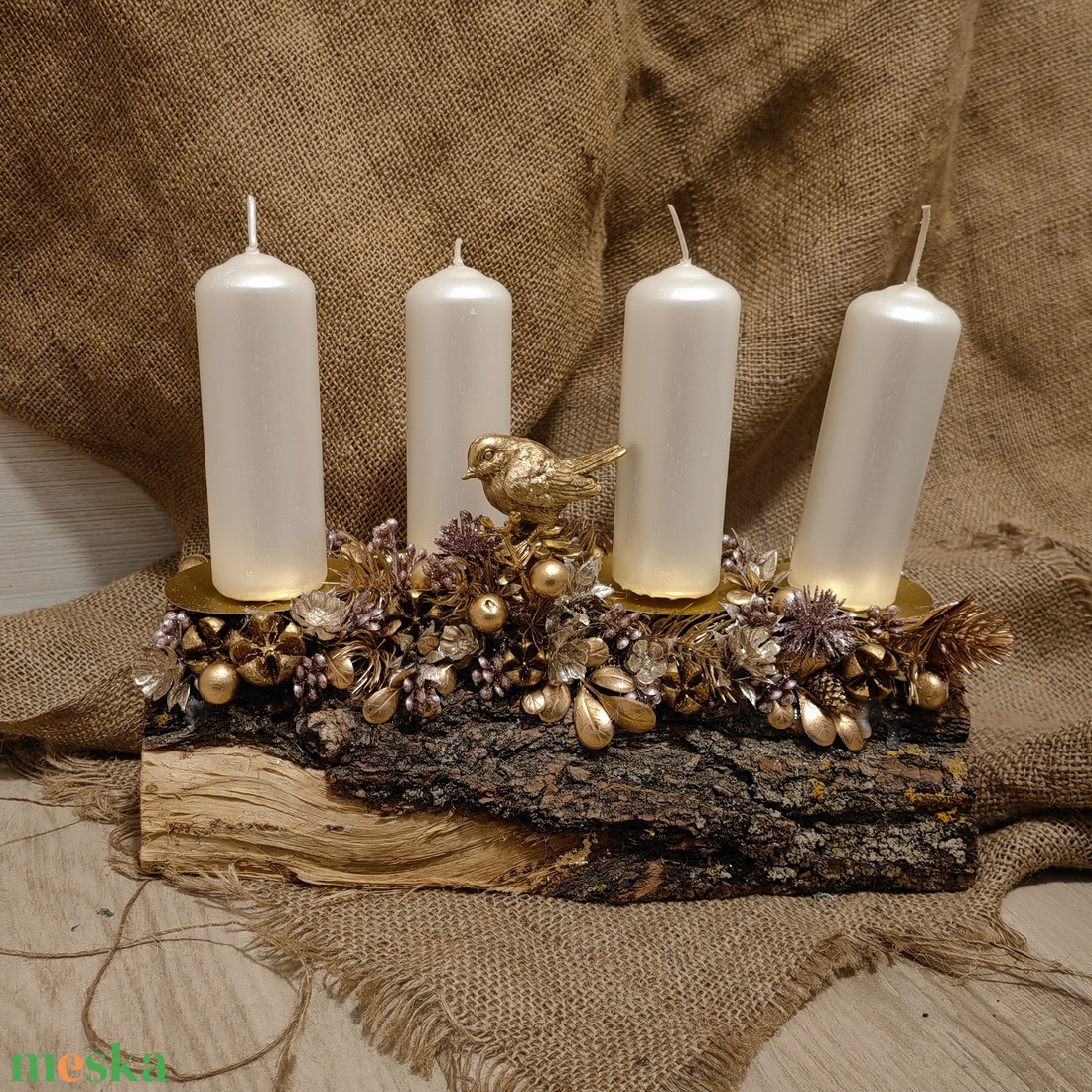 Fahasábra ültetett adventi koszorú - karácsony - adventi díszek - adventi asztaldísz - Meska.hu