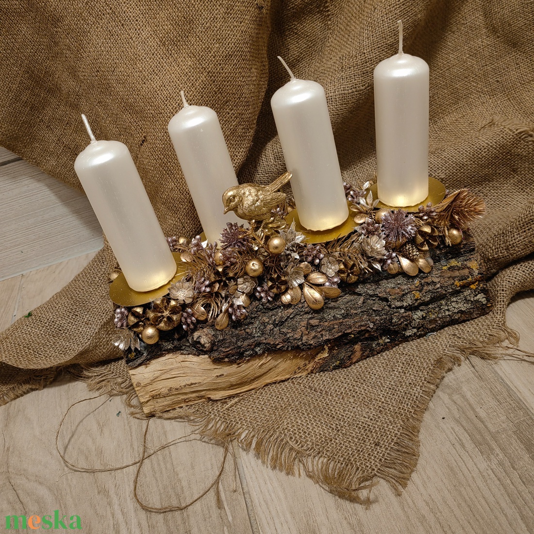 Fahasábra ültetett adventi koszorú - karácsony - adventi díszek - adventi asztaldísz - Meska.hu