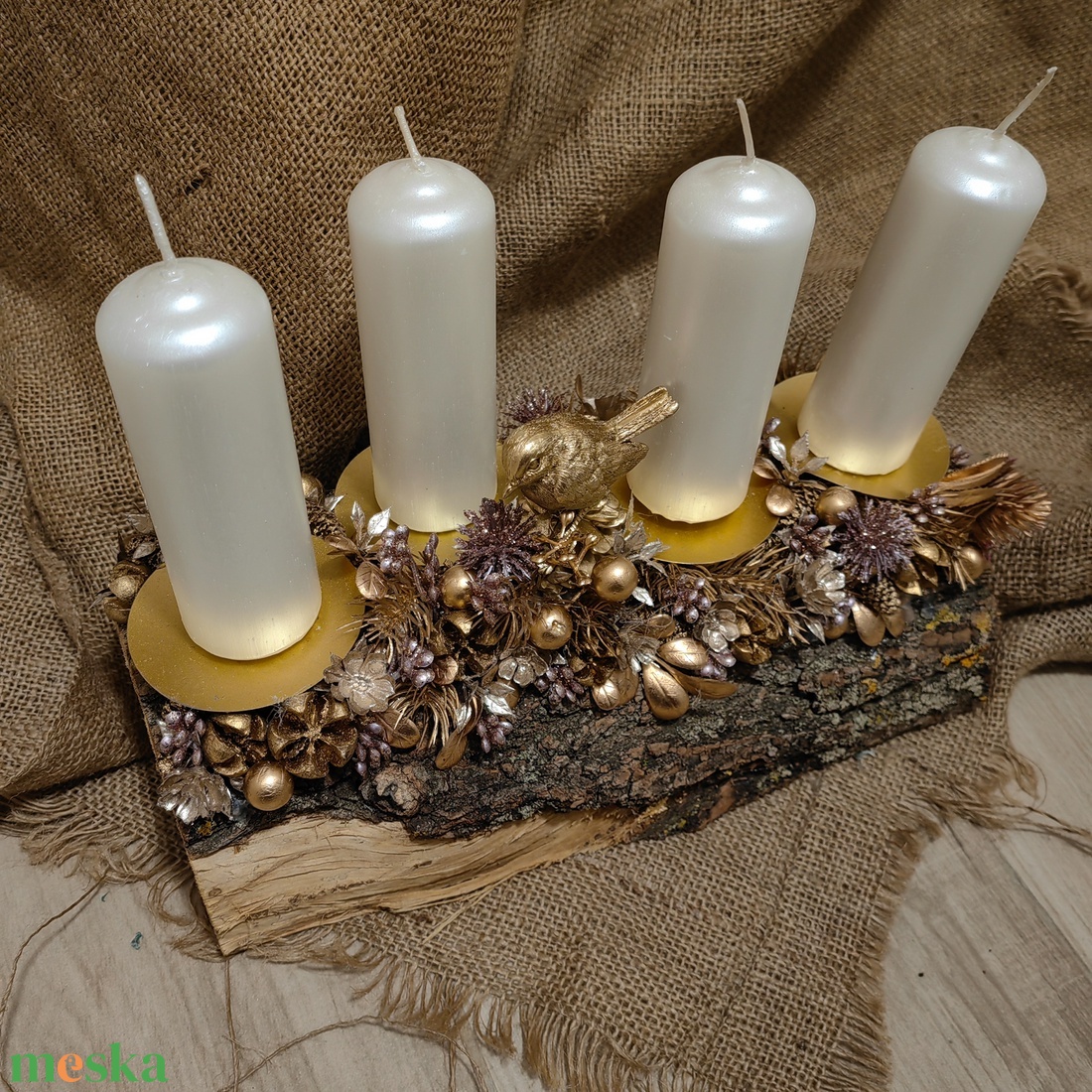 Fahasábra ültetett adventi koszorú - karácsony - adventi díszek - adventi asztaldísz - Meska.hu