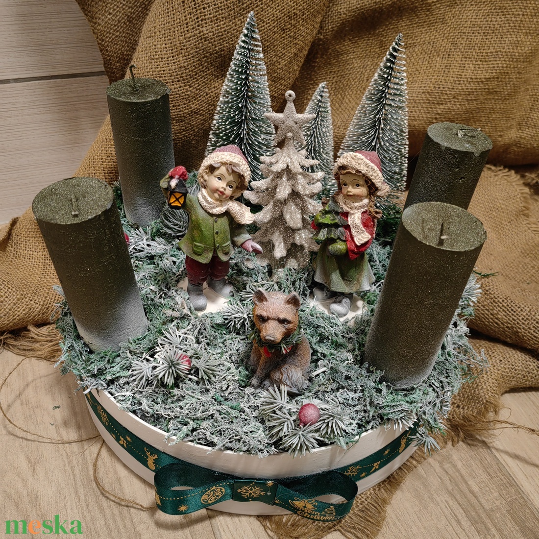 Nagyméretű zöld asztali dísz - karácsony - adventi díszek - adventi asztaldísz - Meska.hu