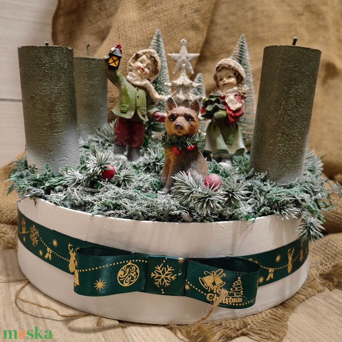 Nagyméretű zöld asztali dísz - karácsony - adventi díszek - adventi asztaldísz - Meska.hu