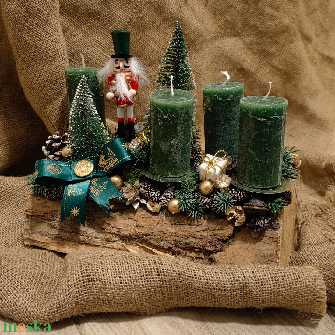 Fahasábra ültetett adventi koszorú - karácsony - adventi díszek - adventi asztaldísz - Meska.hu