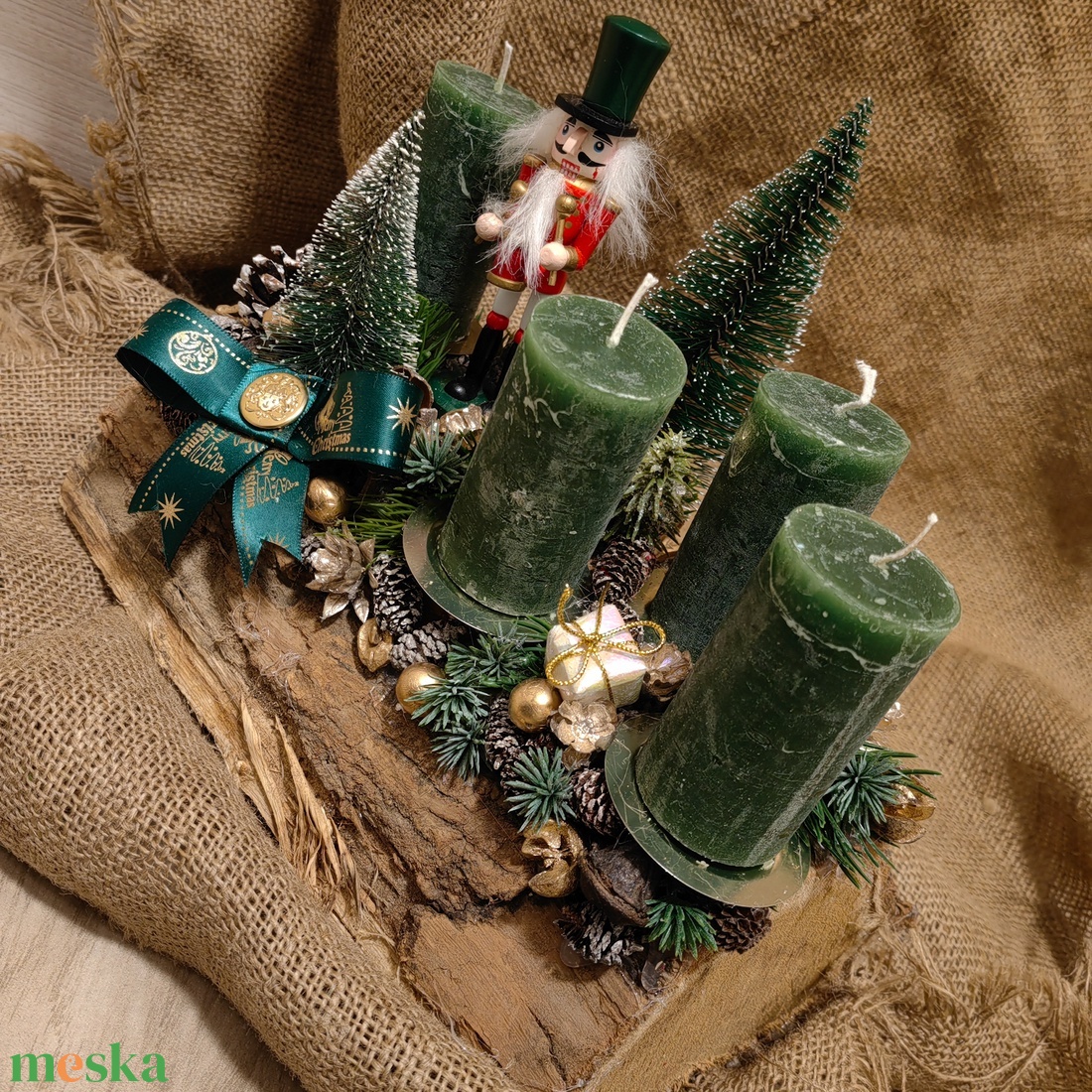 Fahasábra ültetett adventi koszorú - karácsony - adventi díszek - adventi asztaldísz - Meska.hu