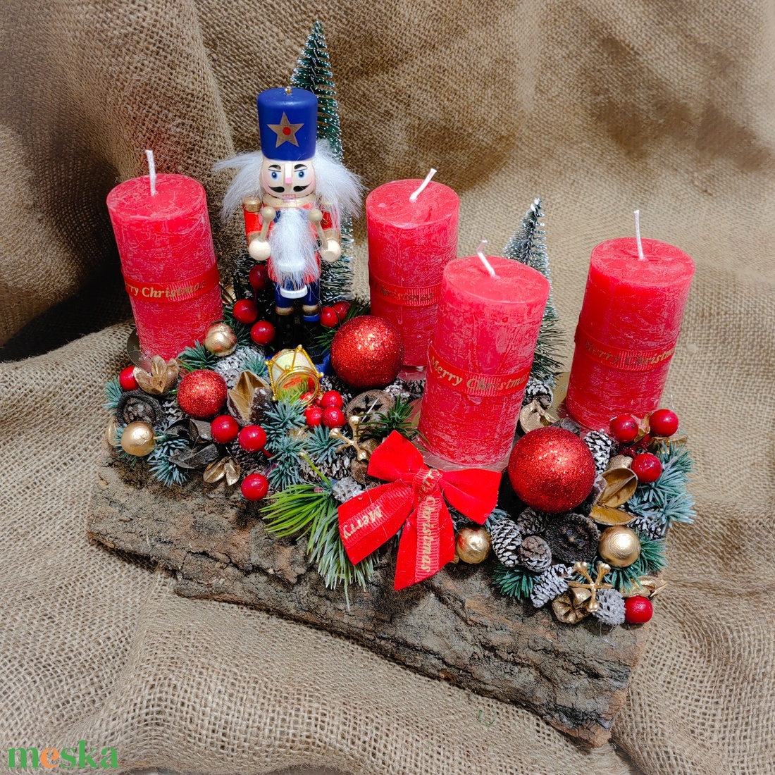 Fahasábra ültetett adventi koszorú - karácsony - adventi díszek - adventi asztaldísz - Meska.hu