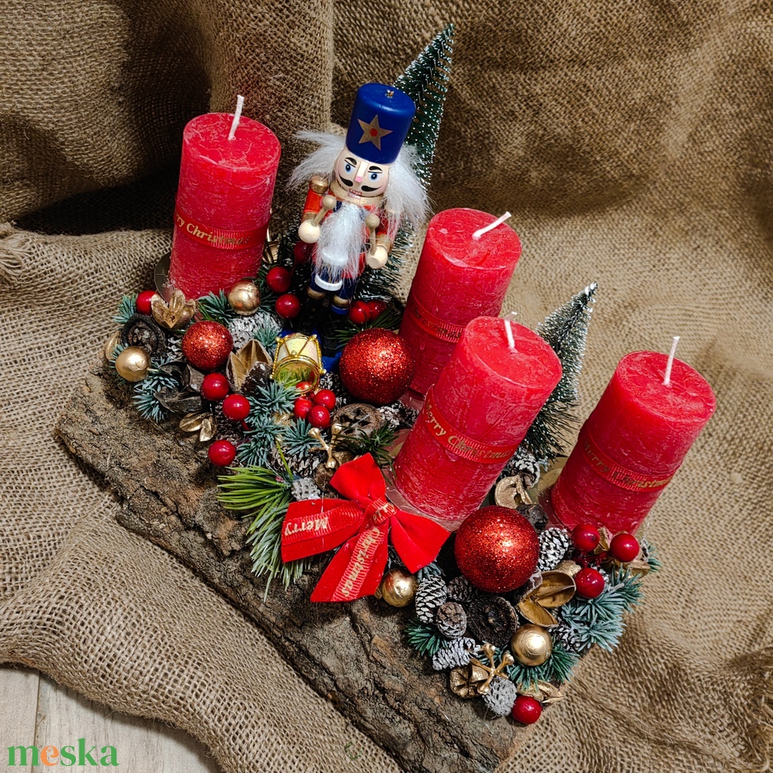 Fahasábra ültetett adventi koszorú - karácsony - adventi díszek - adventi asztaldísz - Meska.hu