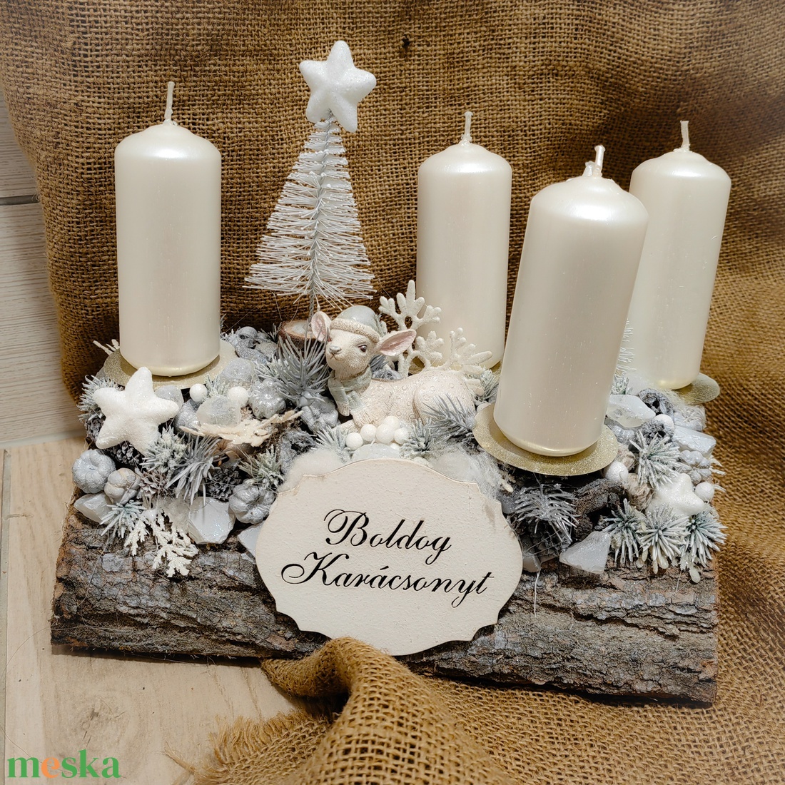 Fahasábra ültetett adventi koszorú - karácsony - adventi díszek - adventi asztaldísz - Meska.hu