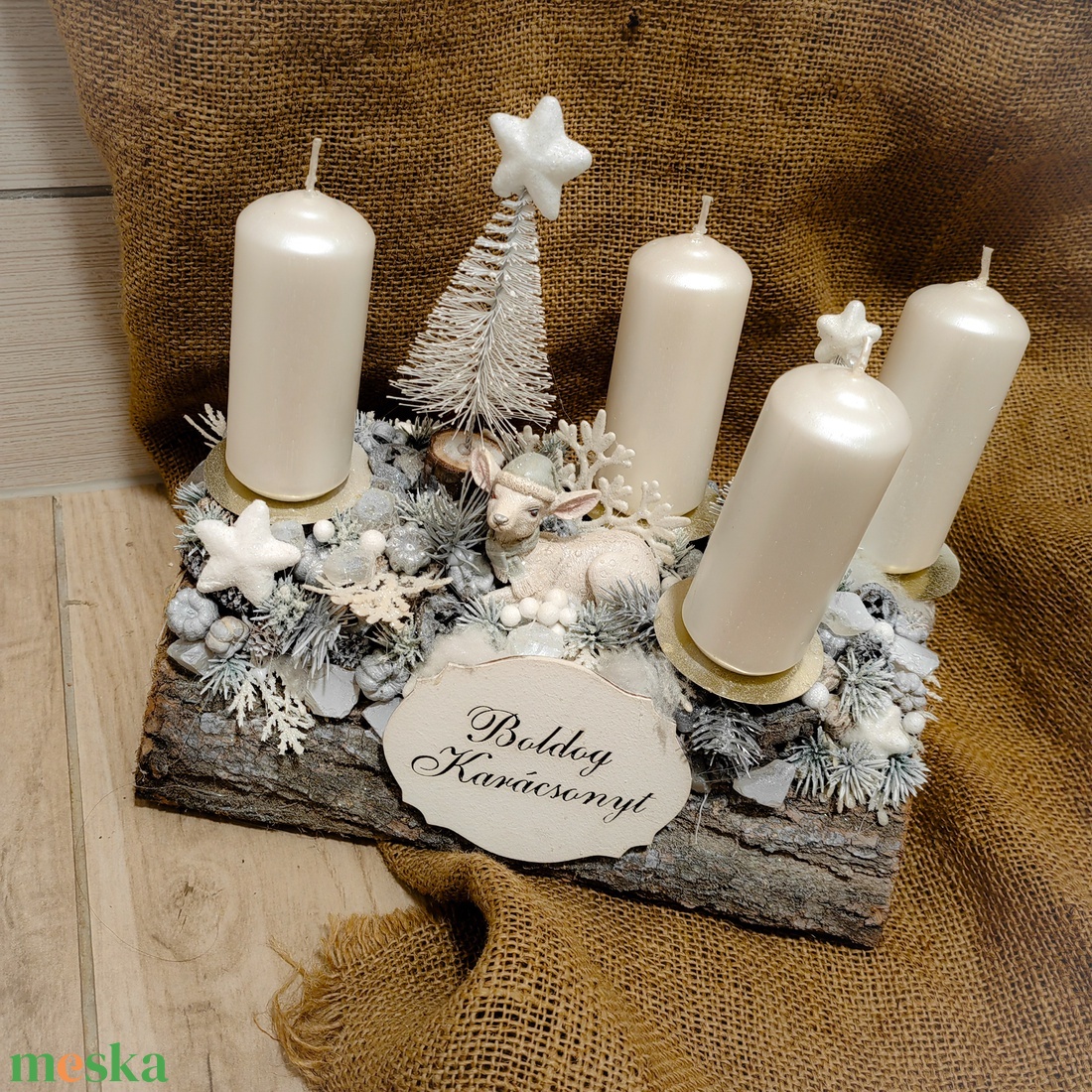 Fahasábra ültetett adventi koszorú - karácsony - adventi díszek - adventi asztaldísz - Meska.hu