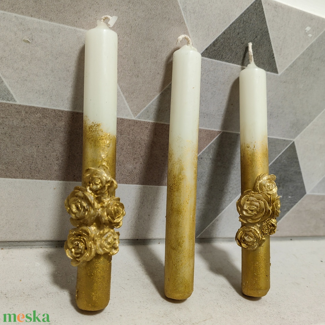 Arany virág esküvői gyertyaszett - esküvő - dekoráció - gyertya & gyertyatartó - Meska.hu