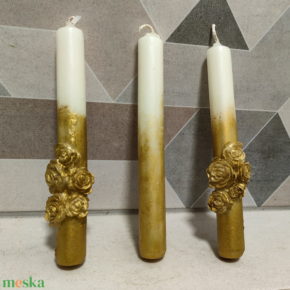 Arany virág esküvői gyertyaszett - esküvő - dekoráció - gyertya & gyertyatartó - Meska.hu