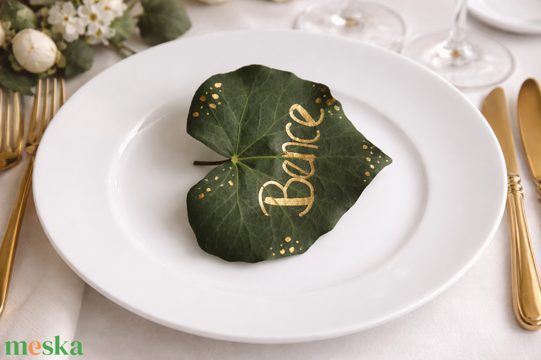 Esküvői ültető borostyán levéllel - esküvő - meghívó & kártya - ültetési rend - Meska.hu