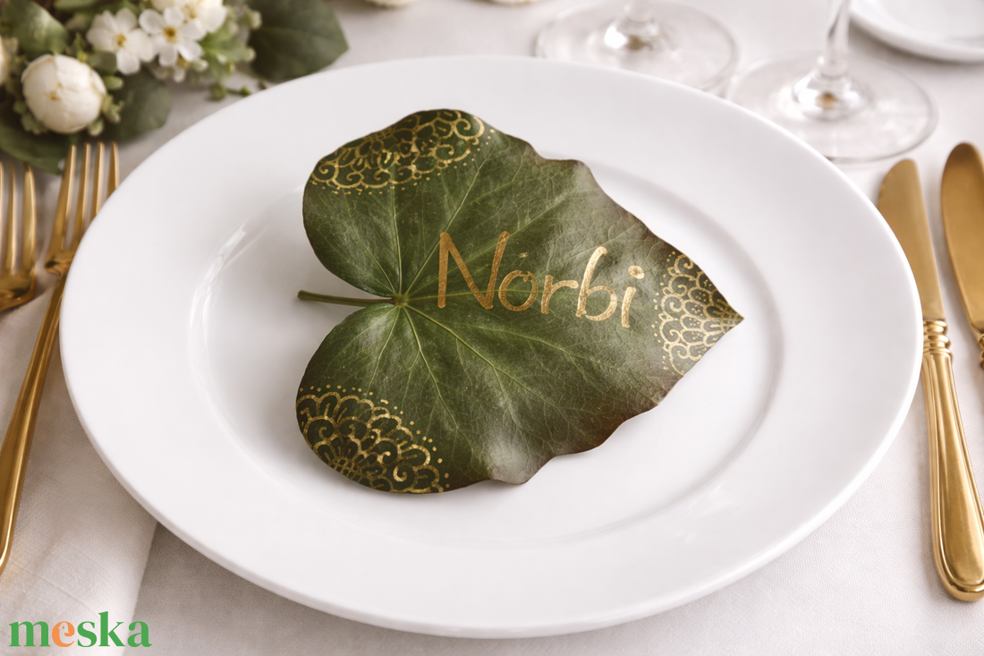 Esküvői ültető borostyán levéllel - esküvő - meghívó & kártya - ültetési rend - Meska.hu