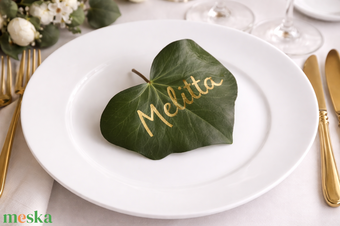 Esküvői ültető borostyán levéllel - esküvő - meghívó & kártya - ültetési rend - Meska.hu