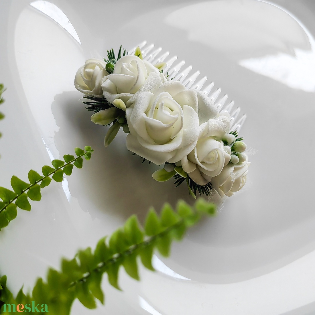 Greenery stílusú esküvői hajdísz - esküvő - hajdísz - kontydísz & hajdísz - Meska.hu