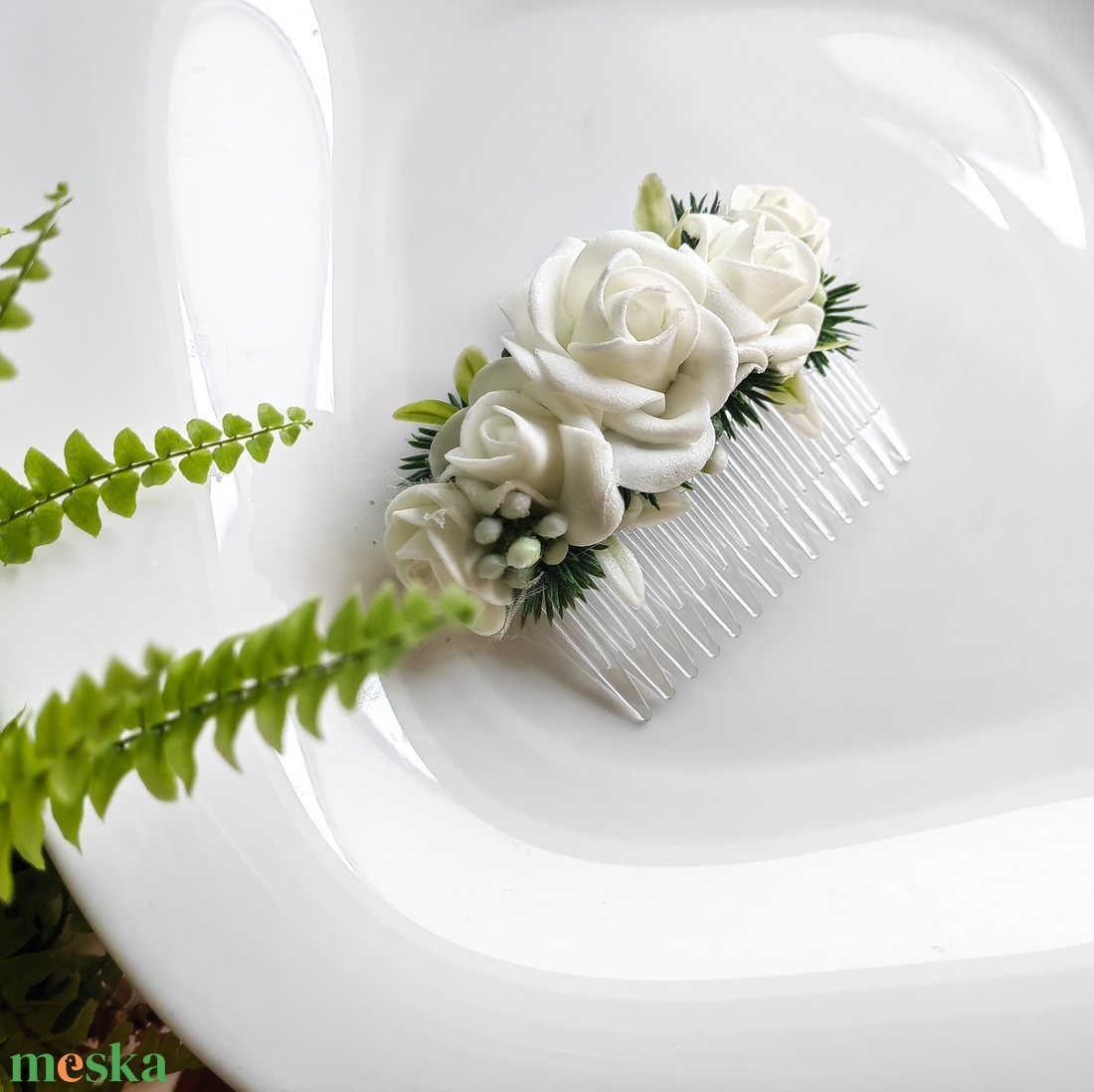 Greenery stílusú esküvői hajdísz - esküvő - hajdísz - kontydísz & hajdísz - Meska.hu