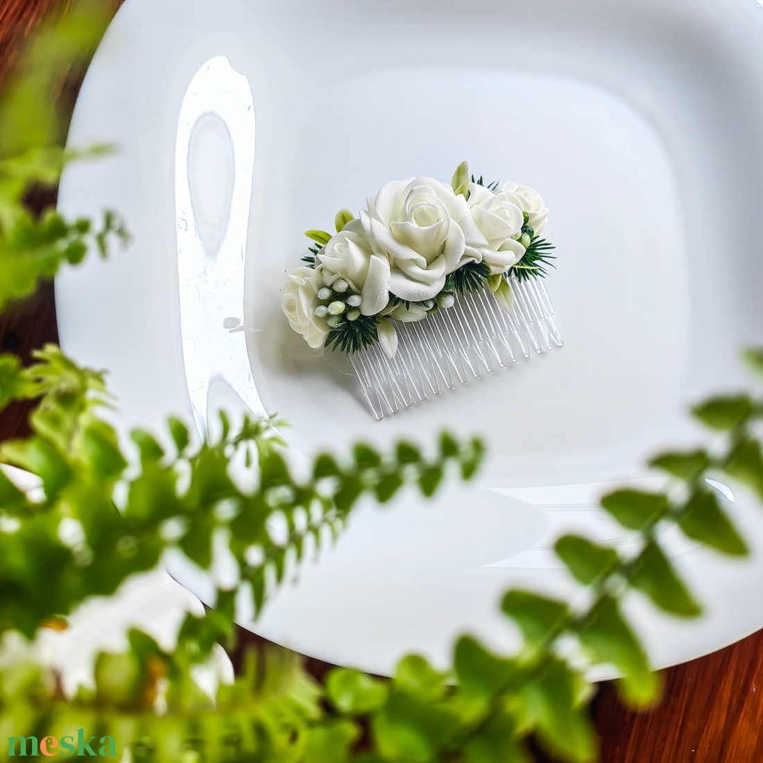 Greenery stílusú esküvői hajdísz - esküvő - hajdísz - kontydísz & hajdísz - Meska.hu