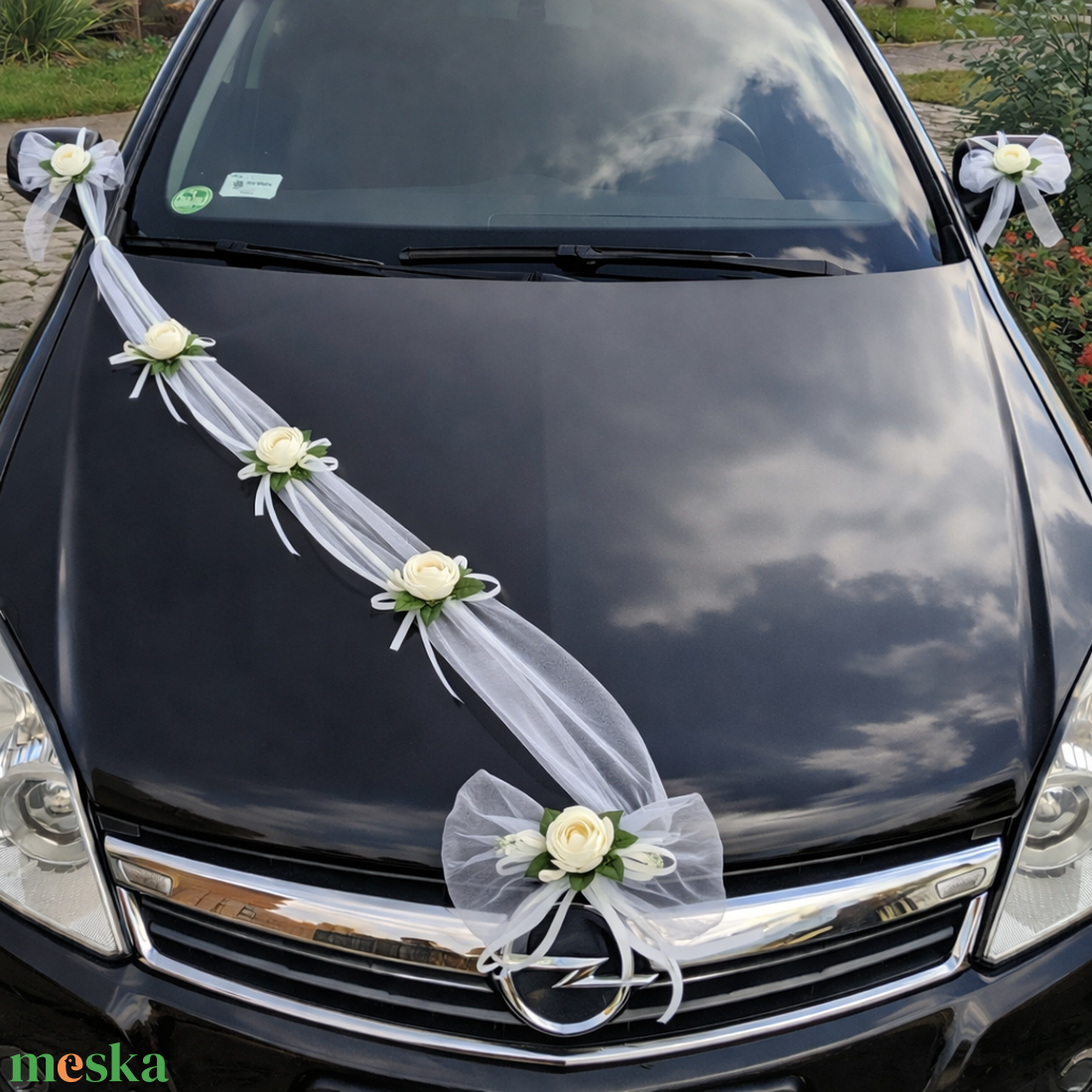 Organza esküvői autódísz - esküvő - dekoráció - helyszíni dekor - Meska.hu