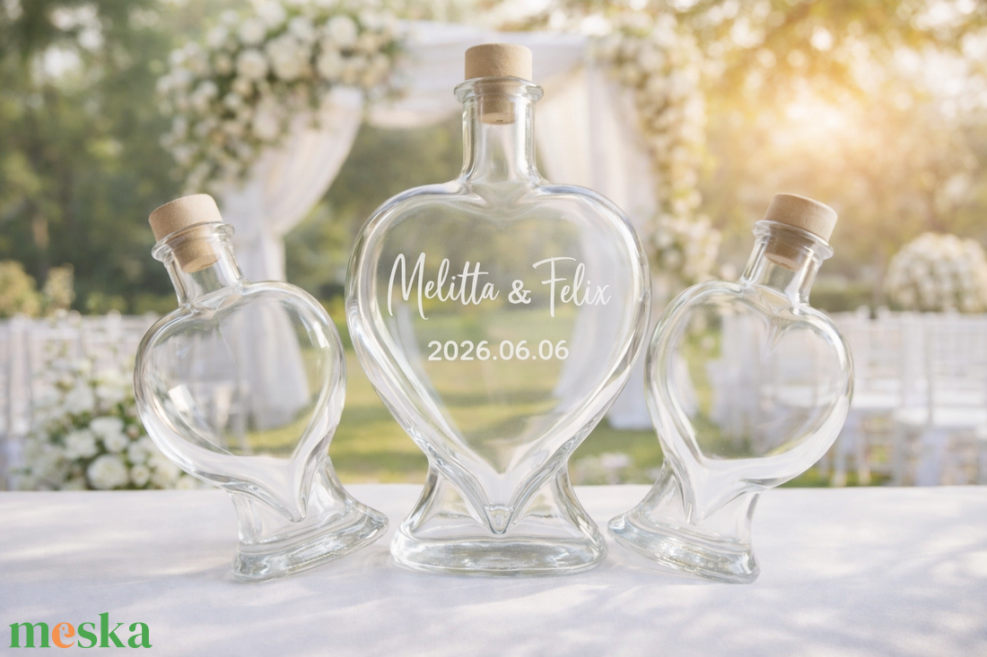 Homokkiöntő szett szív alakú üvegekkel - esküvő - esküvői szett - Meska.hu