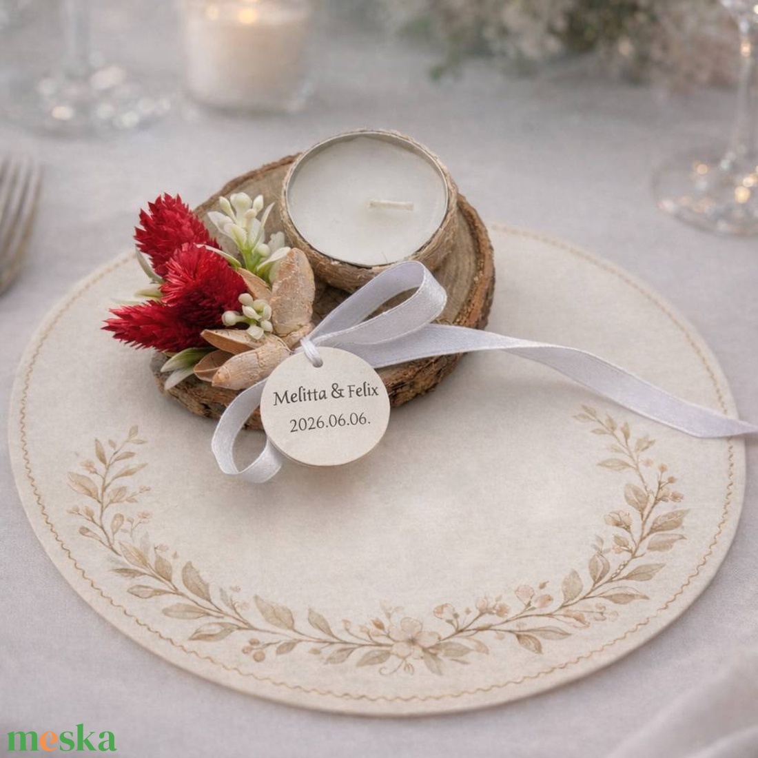 Fahasábra ültetett esküvői köszönő mécses - esküvő - emlék & ajándék - köszönőajándék - Meska.hu