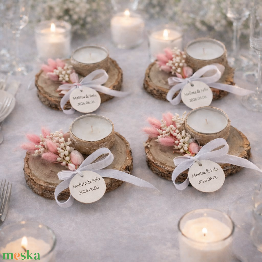 Fahasábra ültetett esküvői köszönő mécses - esküvő - emlék & ajándék - köszönőajándék - Meska.hu