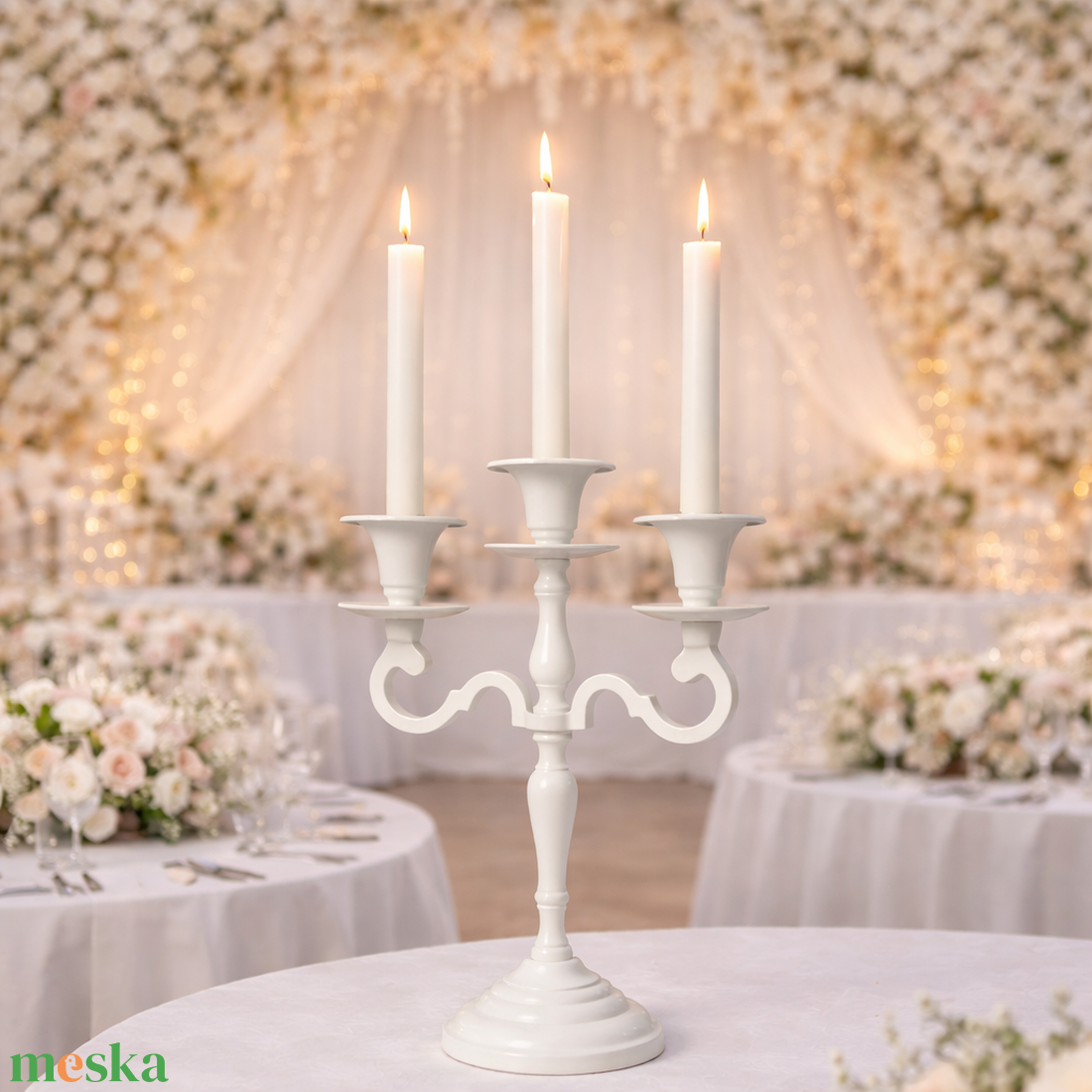Fehér, 3 ágú gyertyatartó - esküvő - dekoráció - gyertya & gyertyatartó - Meska.hu