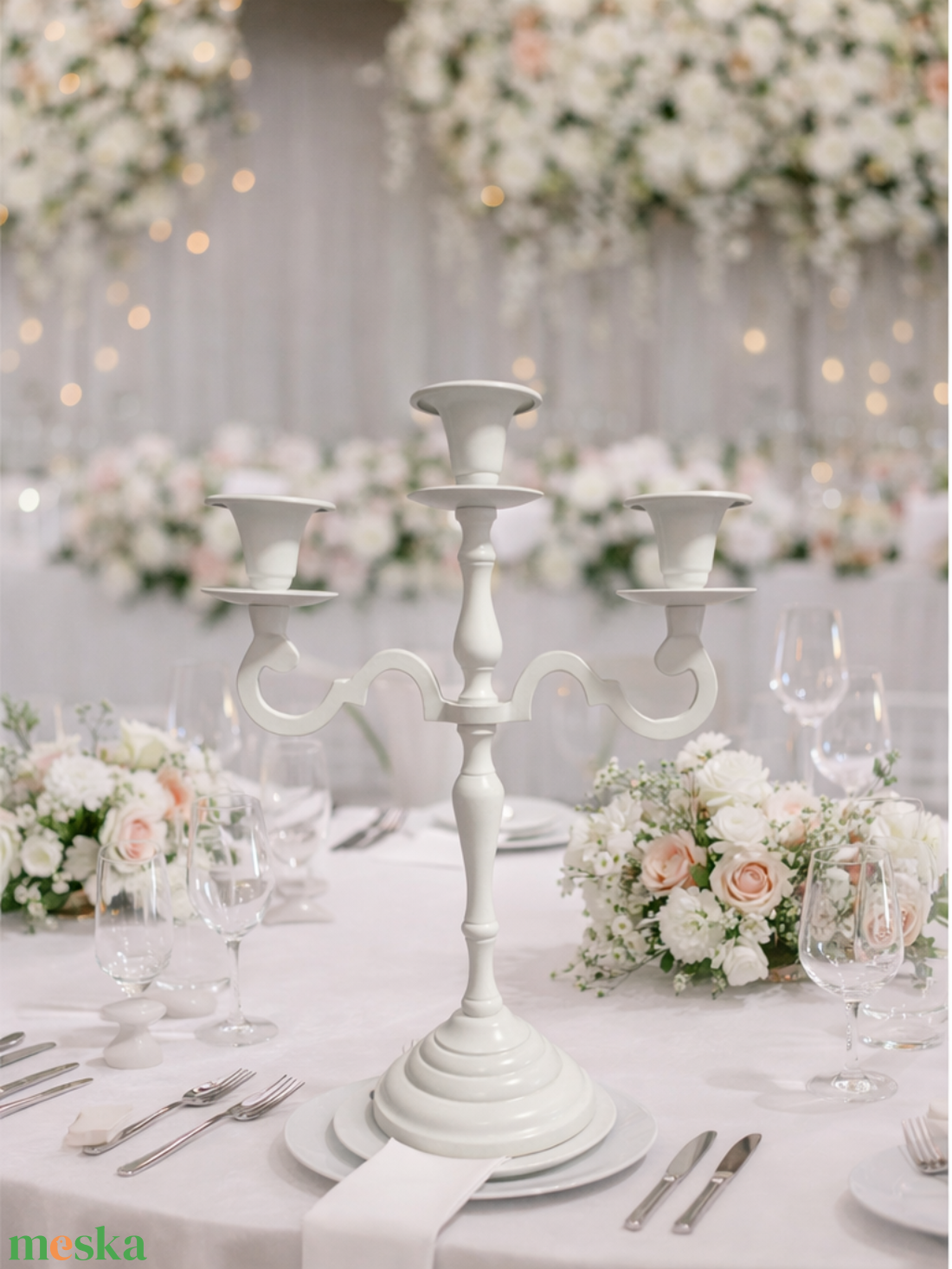 Fehér, 3 ágú gyertyatartó - esküvő - dekoráció - gyertya & gyertyatartó - Meska.hu