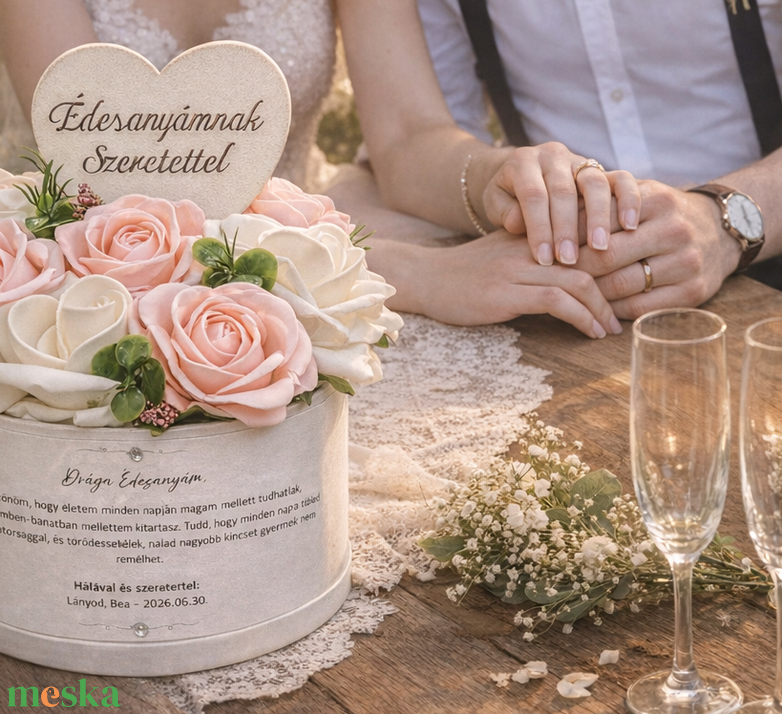 Rózsaszín-fehér szülőköszöntő virágdoboz - esküvő - emlék & ajándék - szülőköszöntő ajándék - Meska.hu