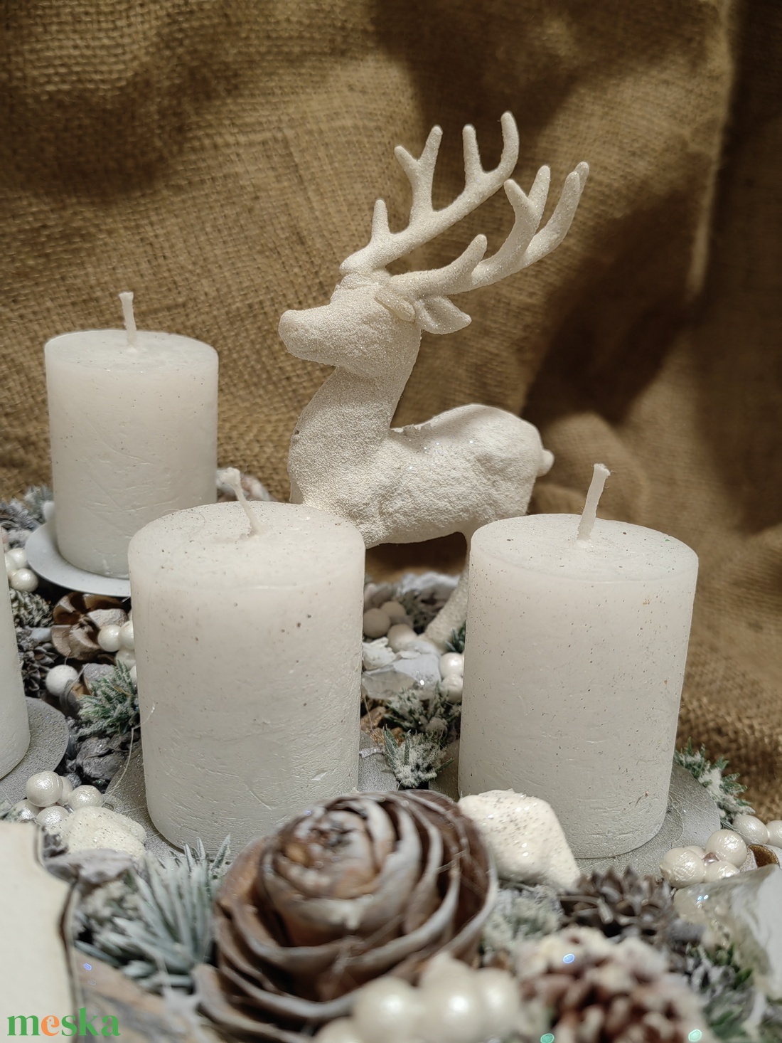 Adventi asztali dísz cserélhető gyertyákkal, szarvassal - karácsony - adventi díszek - adventi koszorú - Meska.hu
