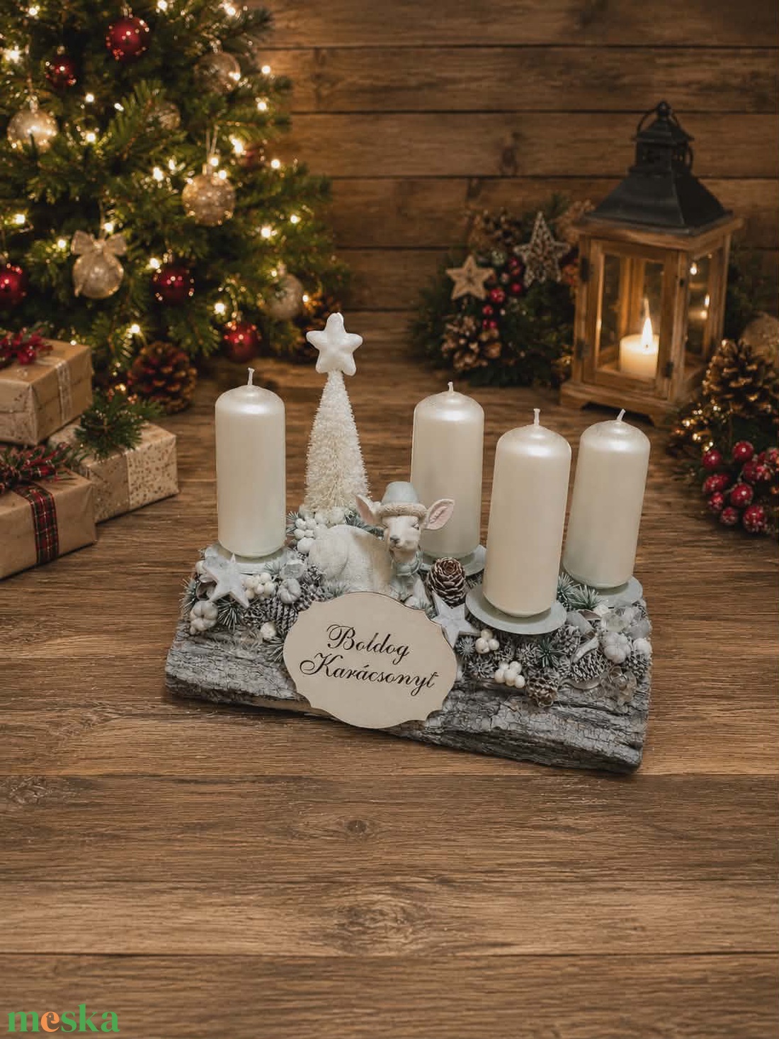 Fahasábra ültetett adventi koszorú - karácsony - adventi díszek - adventi koszorú - Meska.hu
