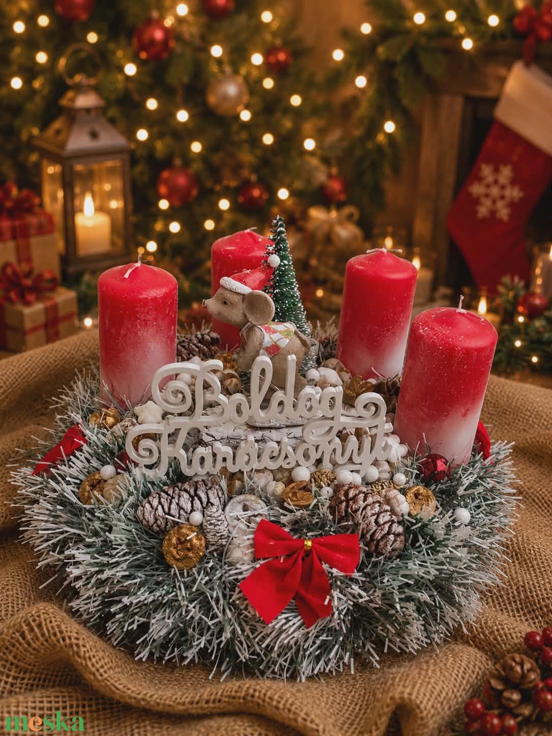 Egérkés adventi asztali dísz - karácsony - adventi díszek - adventi koszorú - Meska.hu