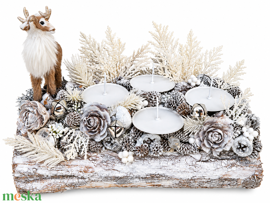 Adventi koszorú szarvas figurával cserélhető gyertyákkal - karácsony - adventi díszek - adventi koszorú - Meska.hu