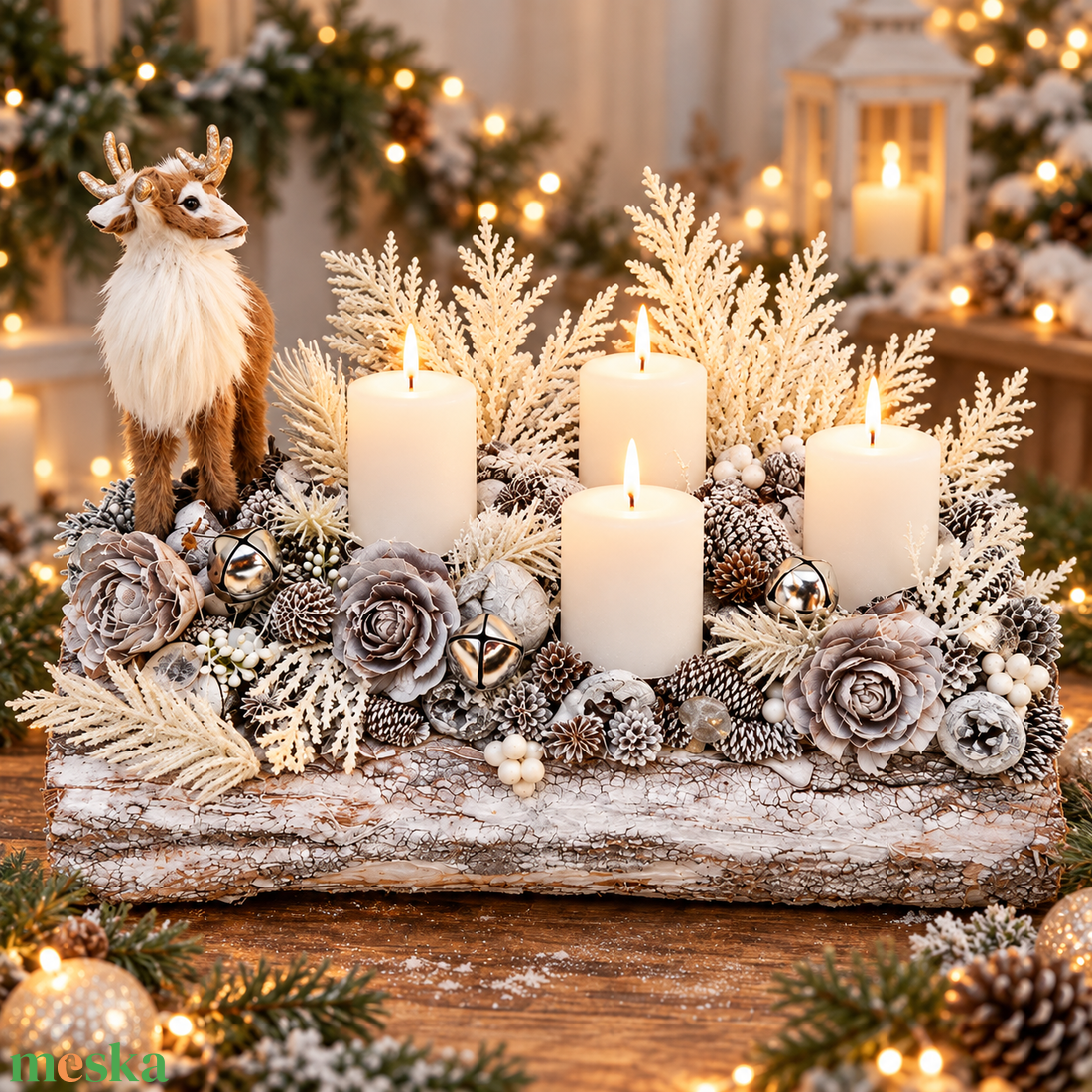 Adventi koszorú szarvas figurával cserélhető gyertyákkal - karácsony - adventi díszek - adventi koszorú - Meska.hu