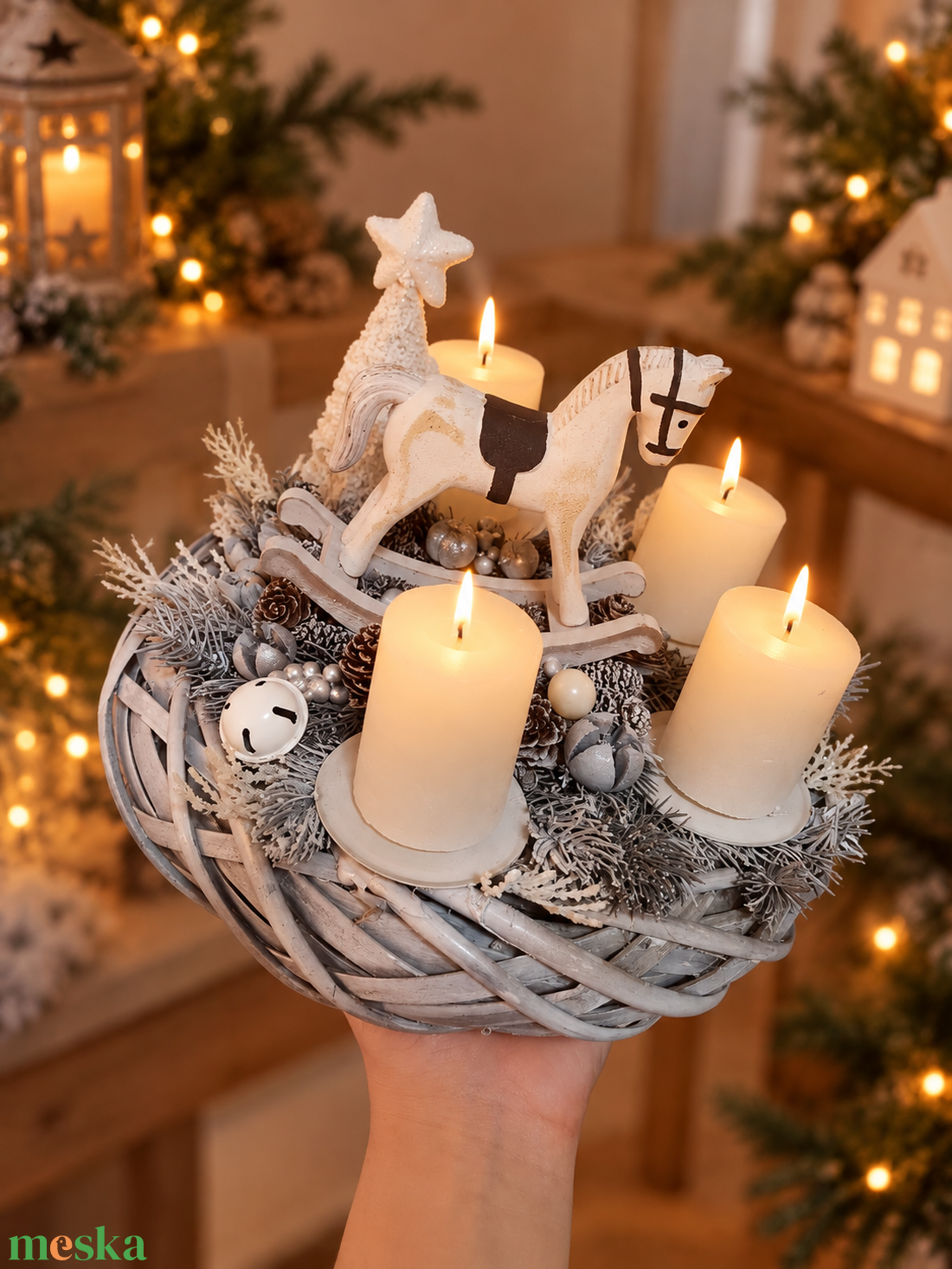 Hintalovas adventi asztali dísz - karácsony - adventi díszek - adventi koszorú - Meska.hu