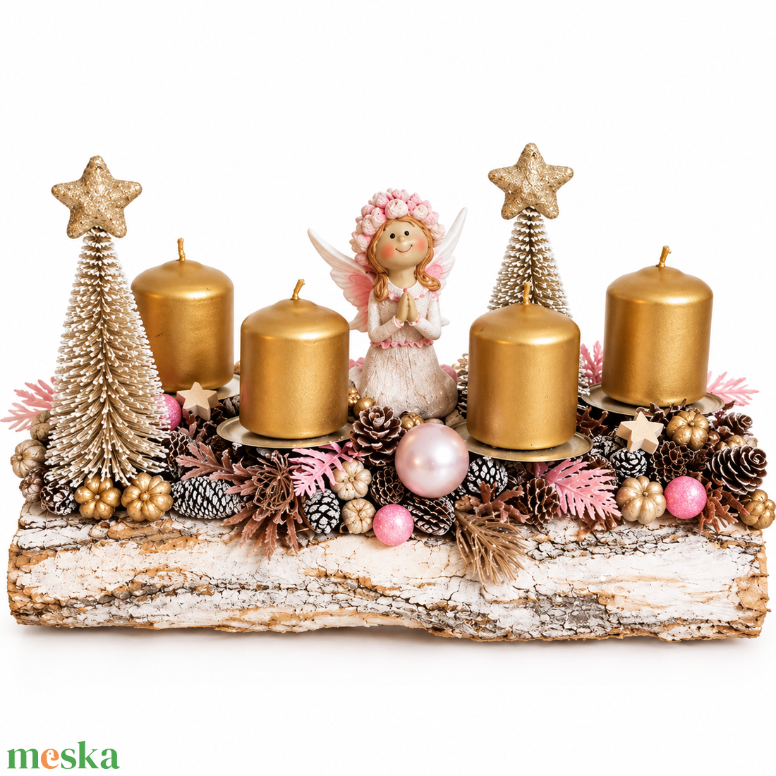 Fahasábra ültetett adventi koszorú tündérrel - karácsony - adventi díszek - adventi koszorú - Meska.hu